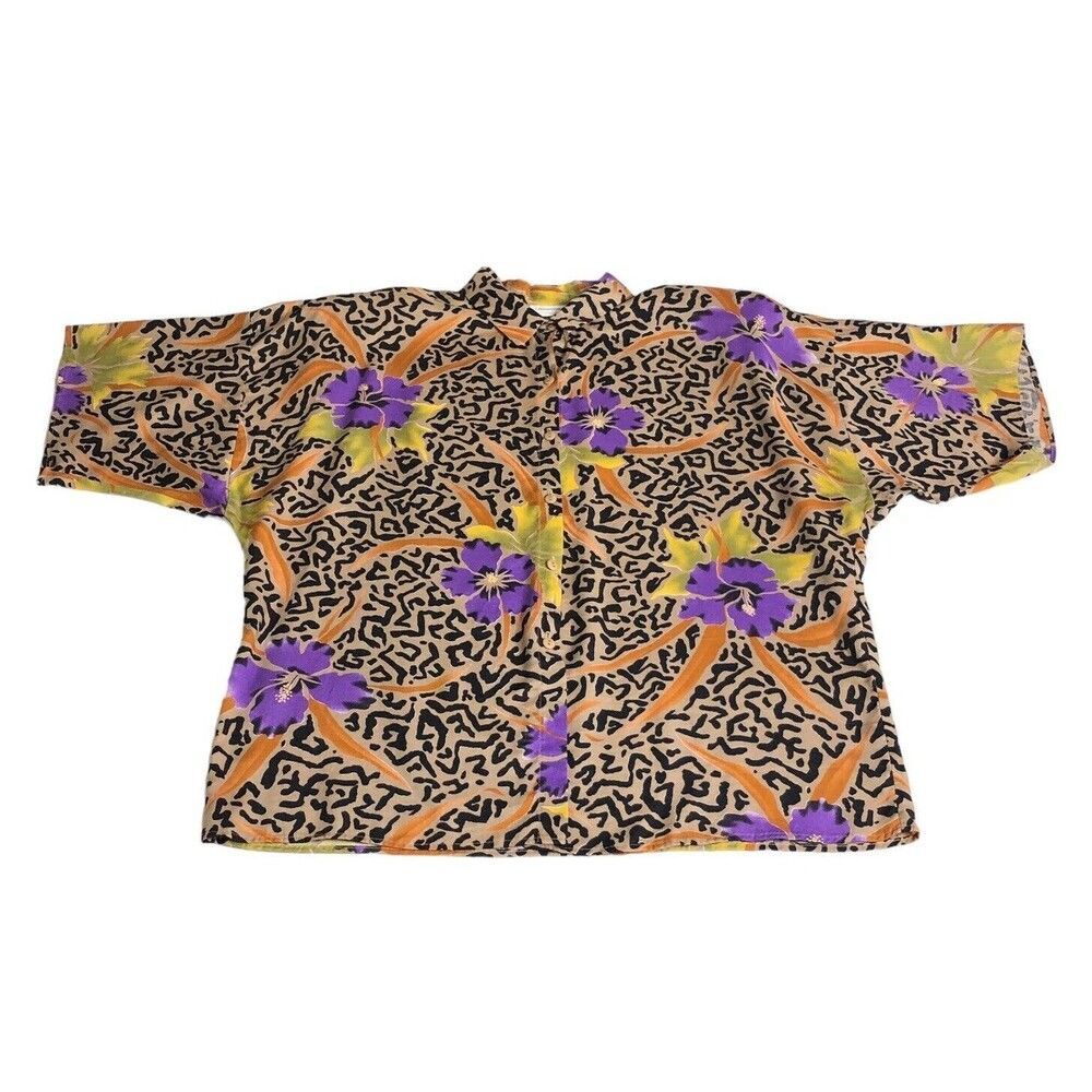 Vintage Cinnamon Stick California Womens 2X Floral Hawaiian Art Wear‎ Rayon USA